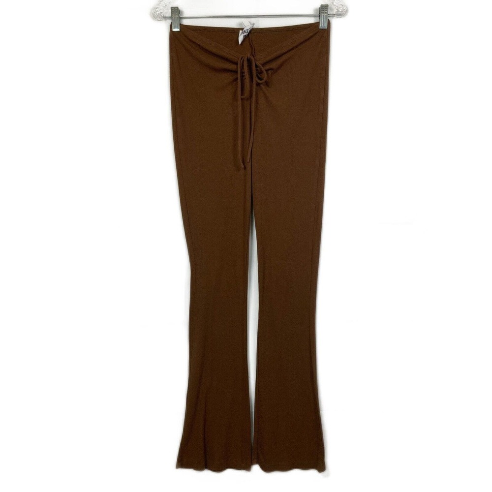 Princess Polly Pants Womens Sz 6 Brown Imogen Flare Rushed Waist Slim Stretch